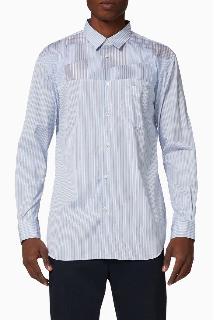 

Patchwork Striped Cotton Poplin Shirt, Blue