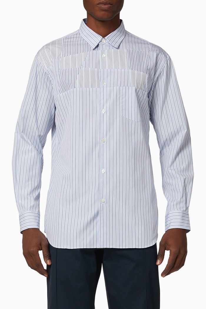 

Patchwork Striped Cotton Poplin Shirt, Blue