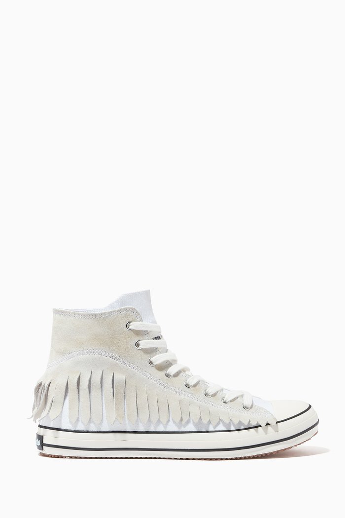 

Fringe High Vulcanized Sneakers in Suede Leather, White