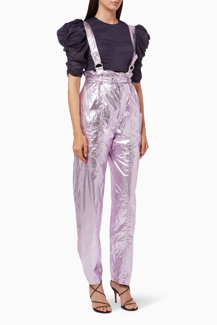 

Gilekla Overall Pants in Cotton Lamé, Purple