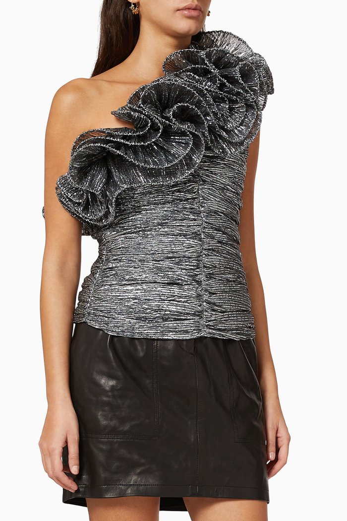 

Trudi Ruffled Lurex Top, Silver