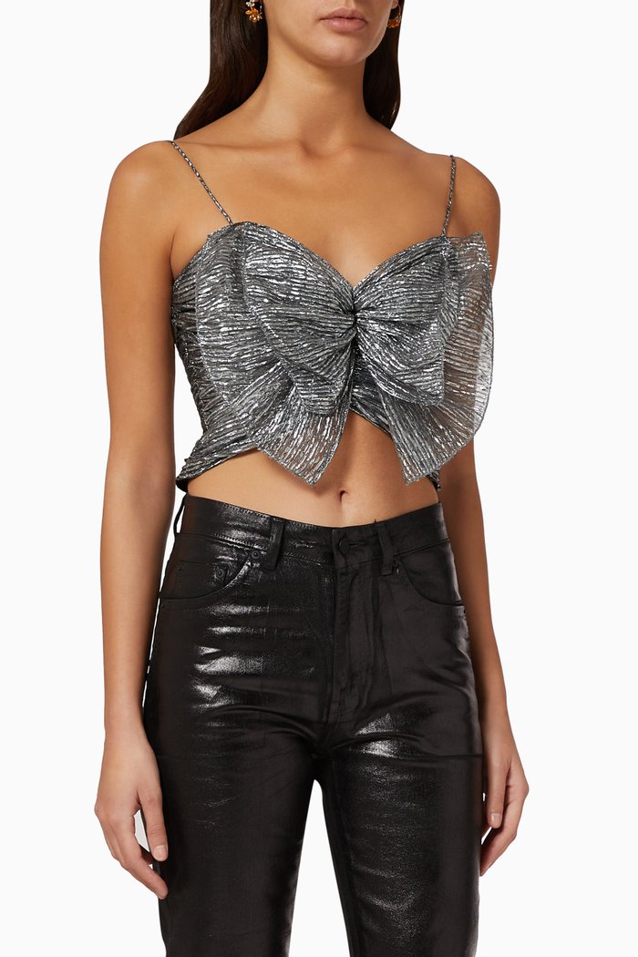 

Tresha Metallic Bow Top, Silver