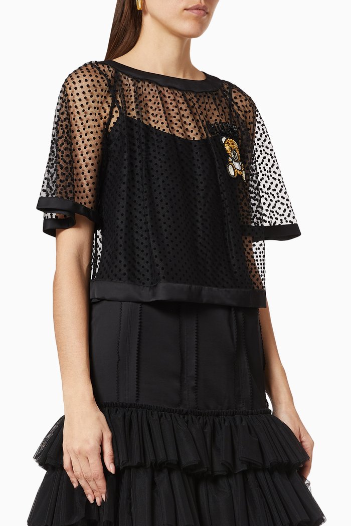 

Teddy Bear Top in Plumetis Tulle, Black