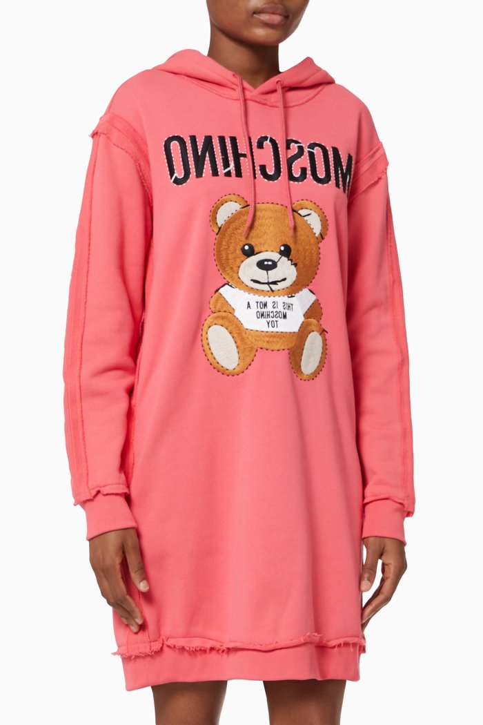 

Inside Out Teddy Bear Hoodie Dress in Cotton, Pink