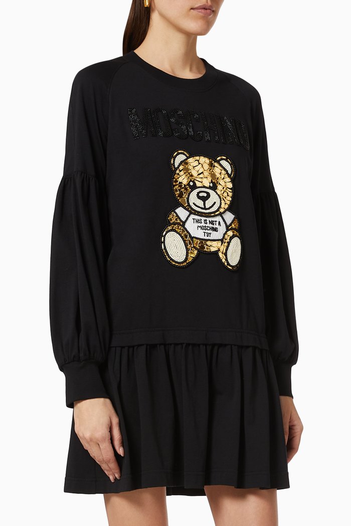 

Teddy Bear Sweatshirt Dress in Cotton, Black