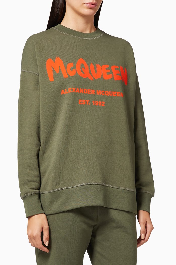 McQueen Graffiti Sweatshirt in Cotton Jersey, Silver