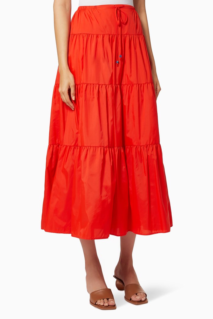 

Lucca Tiered Midi Skirt, Red