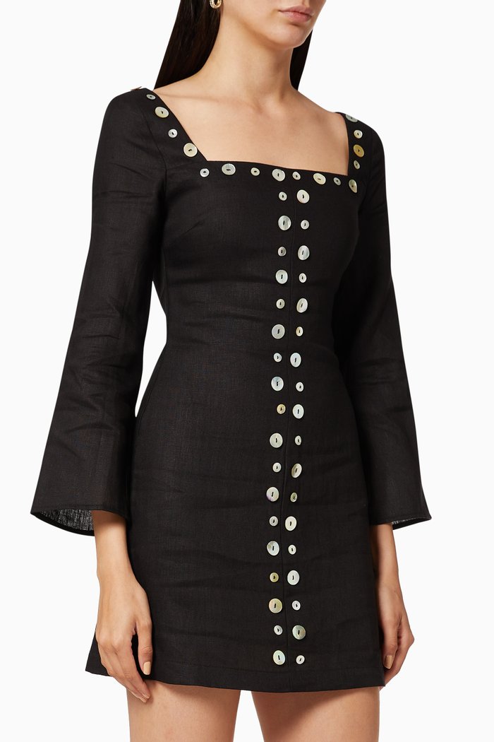 

Chiara Button Mini Shift Dress, Black