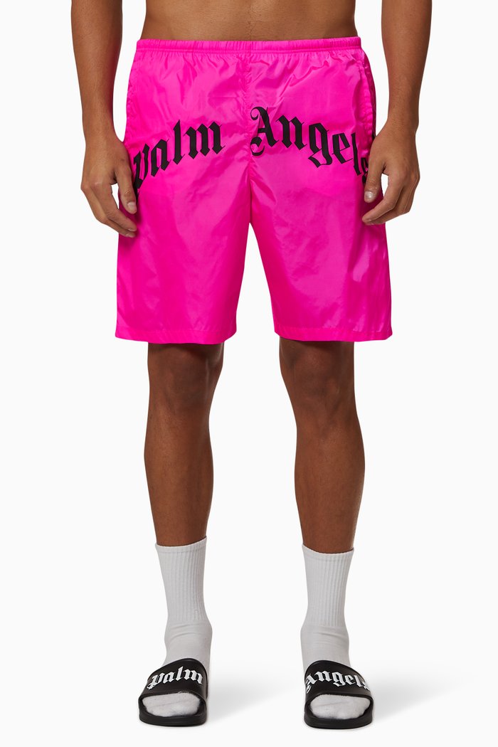 

Curved Logo Swim Shorts in Nylon, Pink