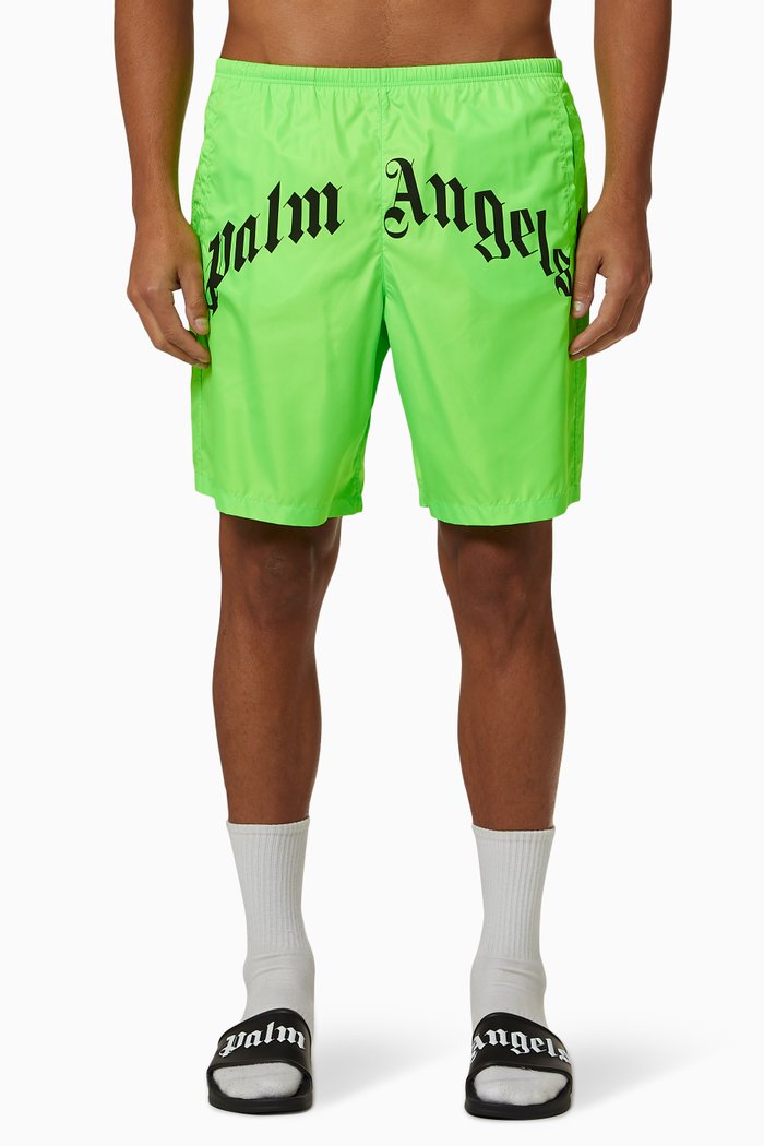 

Curved Logo Swim Shorts in Nylon, Green