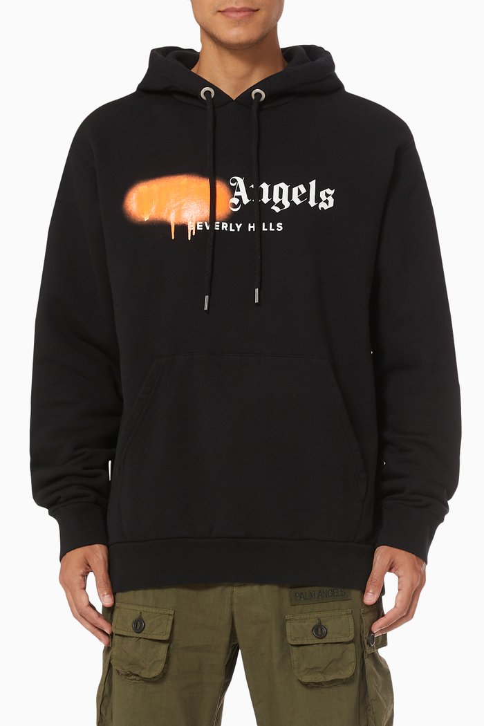 

Beverly Hills Sprayed Logo Hoodie in Cotton, Black