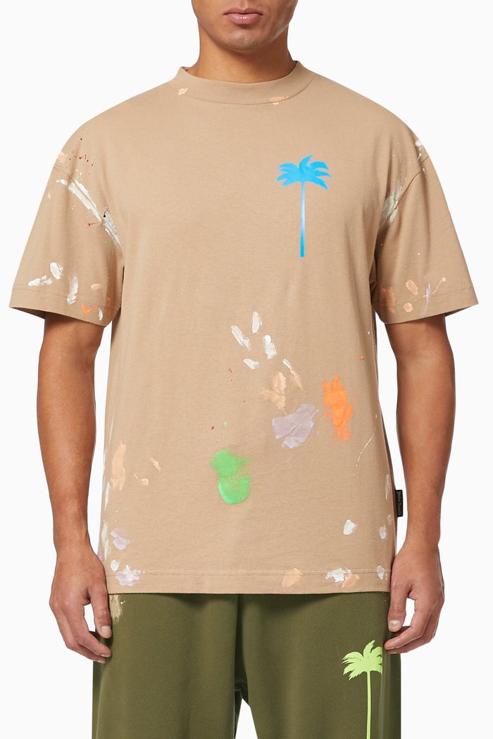 

Painted Palm Tree Cotton T-Shirt, Neutral