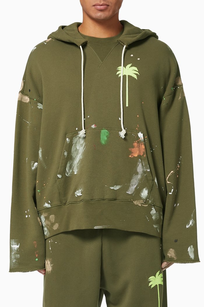 

Painted Palm Tree Cotton Hoodie, Neutral