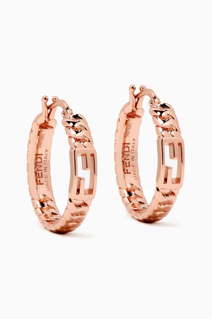 

Small FF Baguette Hoops in Metal, Rose gold