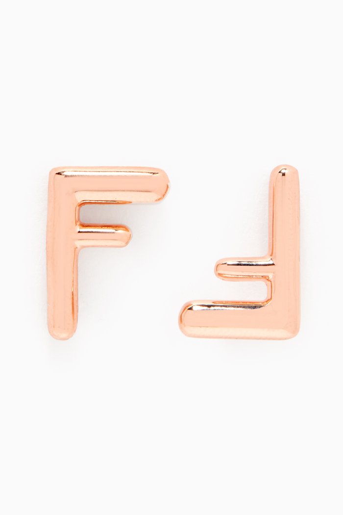 

F Stud Earrings in Metal, Rose gold