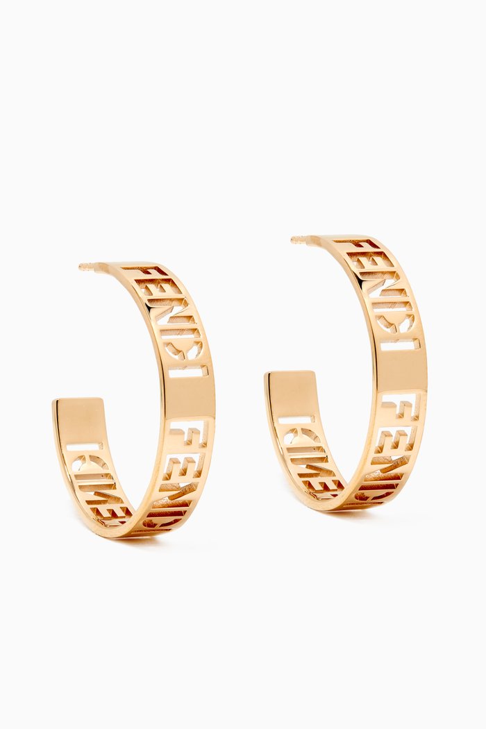 Small Signature Earrings in Metal, Gold