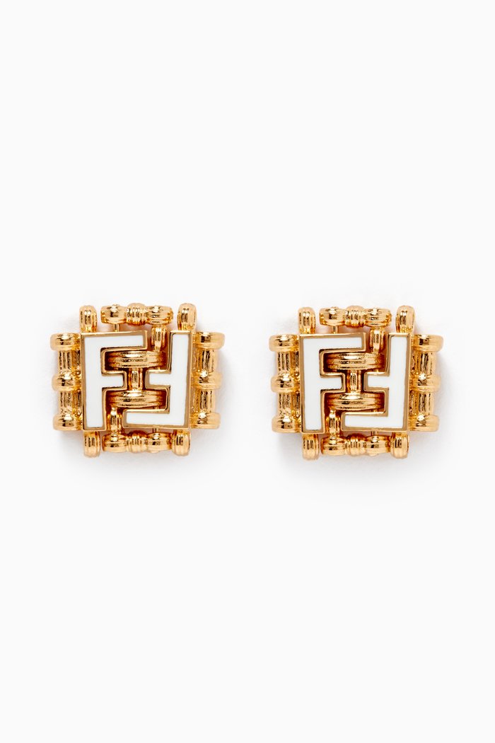 FF Stud Earrings in Metal, Gold