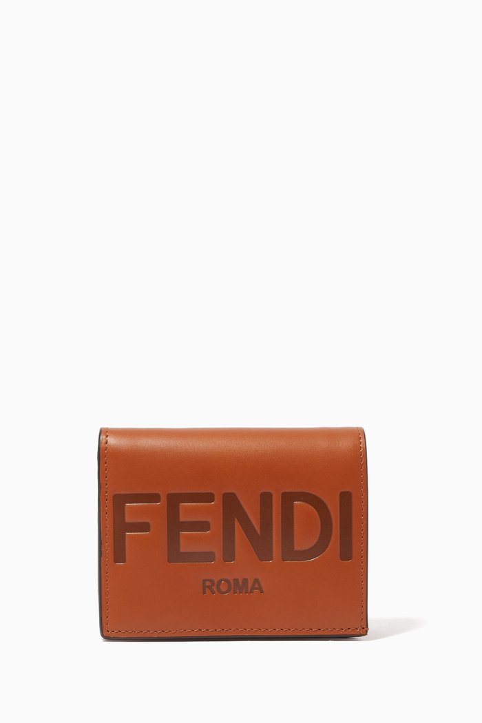Square Wallet in Fendi Embossed Leather, Brown