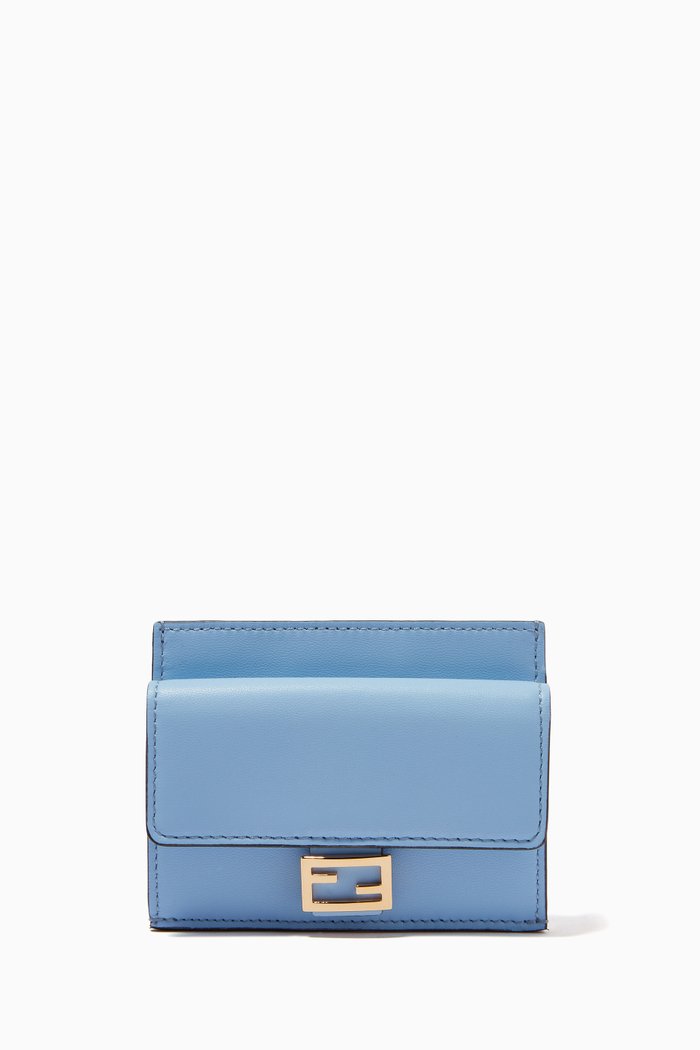 

FF Baguette Card Holder in Leather, Blue