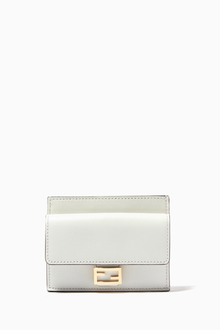 

FF Baguette Card Holder in Leather, White