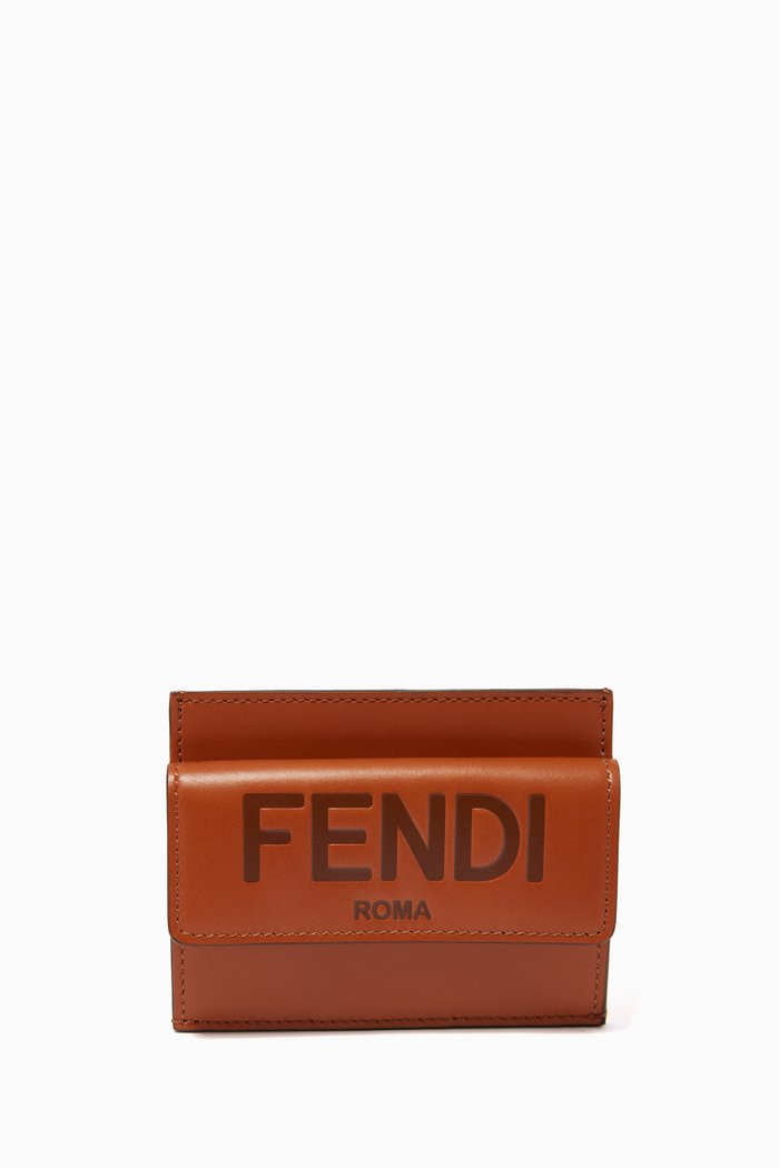 

Card Holder in Logo Embossed Leather, Brown