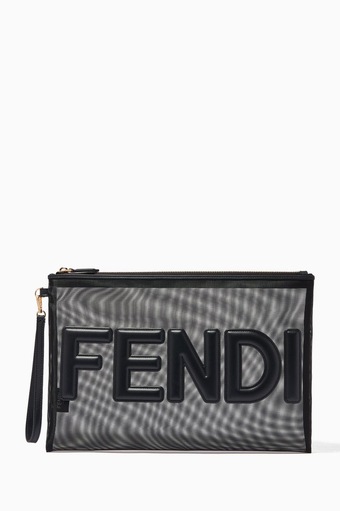 

Logo Flat Pouch in Micromesh, Black