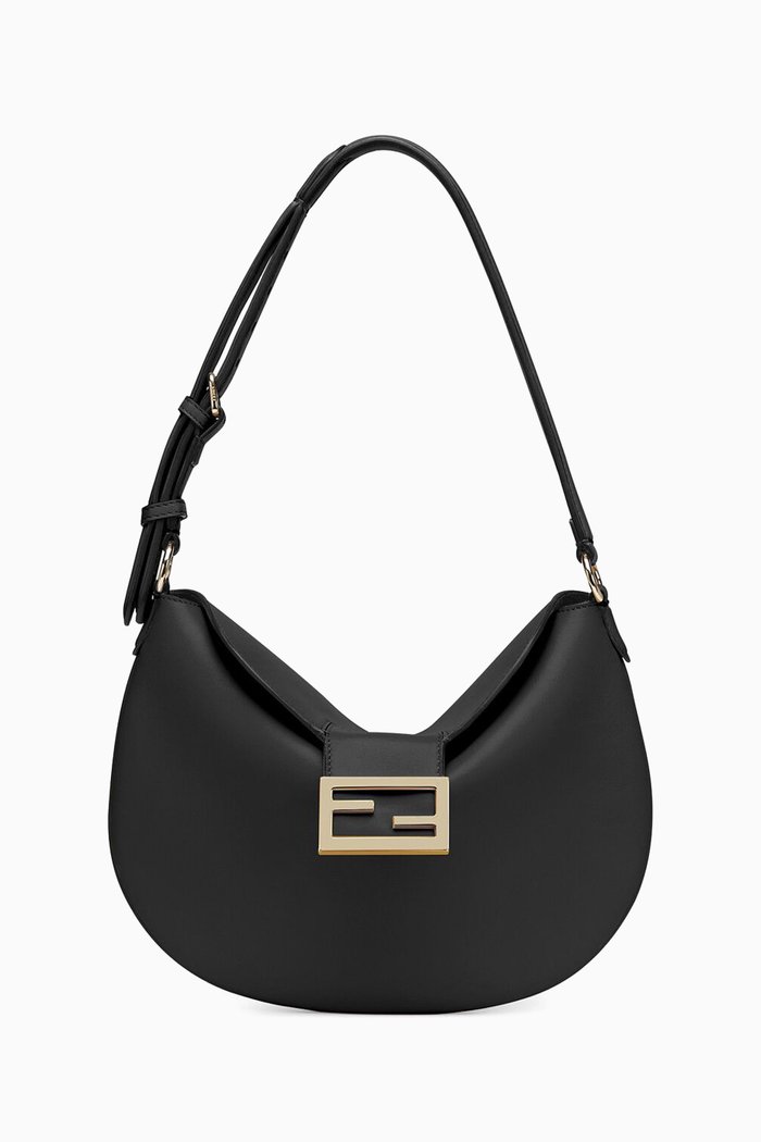 

Small Croissant Shoulder Bag in Leather, Black