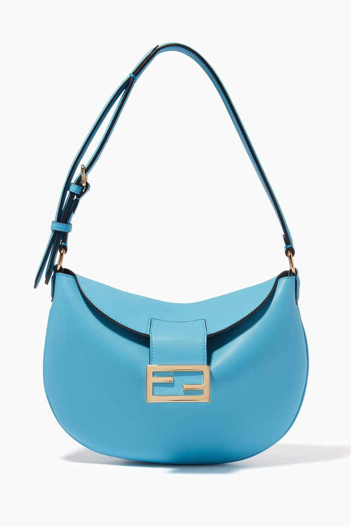 

Small Croissant Shoulder Bag in Leather, Blue