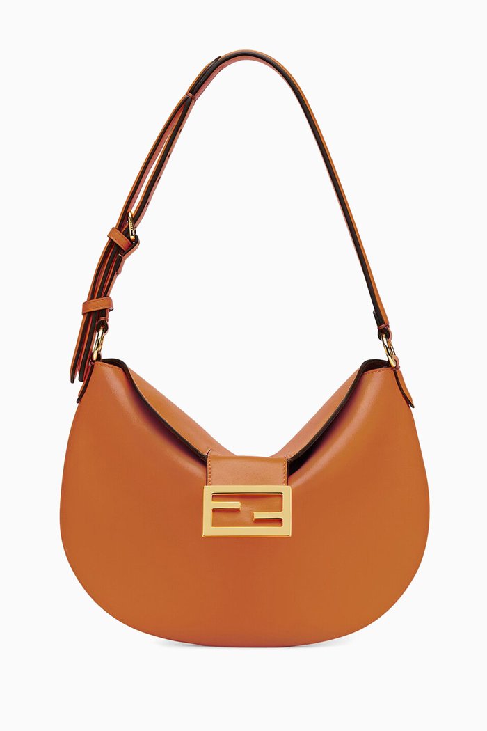 

Small Croissant Shoulder Bag in Leather, Brown