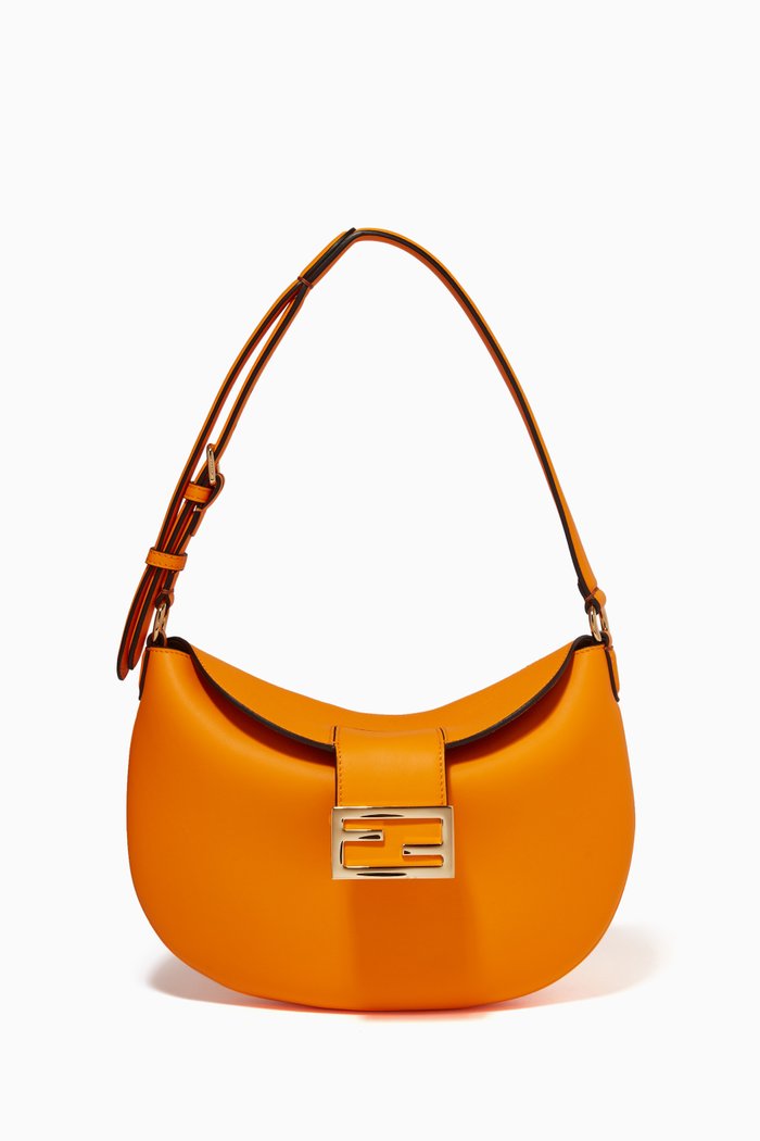 

Small Croissant Shoulder Bag in Leather, Orange