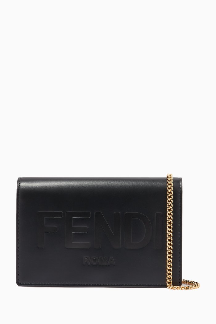 

Chain Wallet in Fendi Embossed Leather, Black