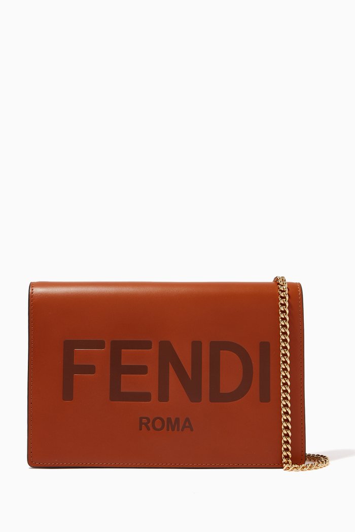 

Chain Wallet in Fendi Embossed Leather, Brown
