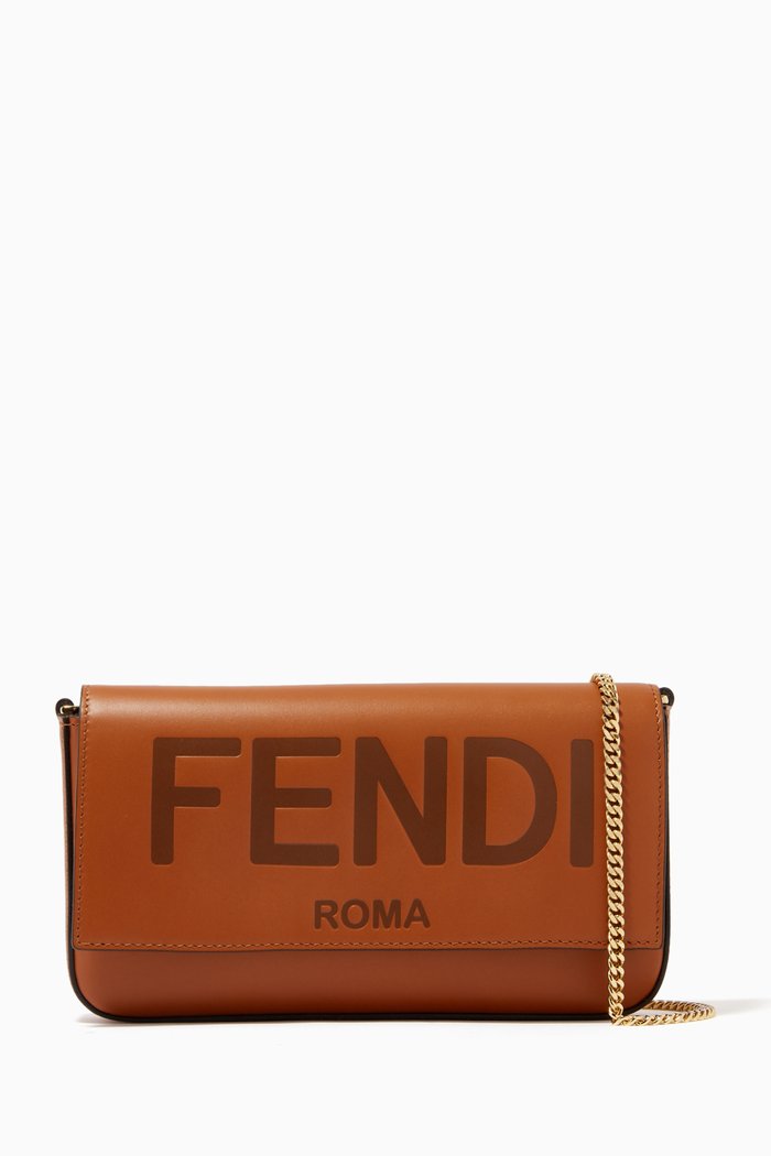 

Chain Wallet in Fendi Embossed Leather, Brown