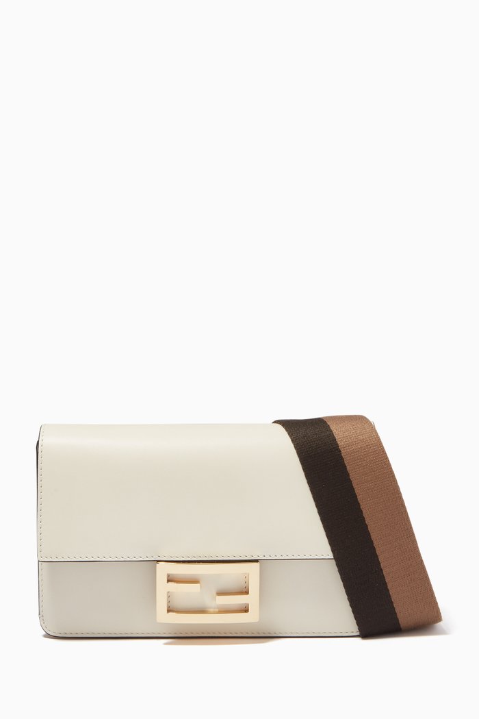 Flat Baguette Mini Shoulder Bag in Calf Leather, White