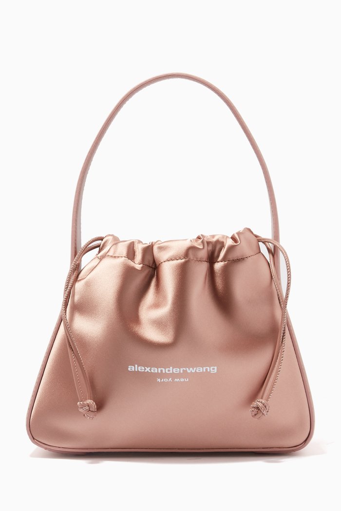 

Small Ryan Shoulder Bag in Satin & Leather, Pink