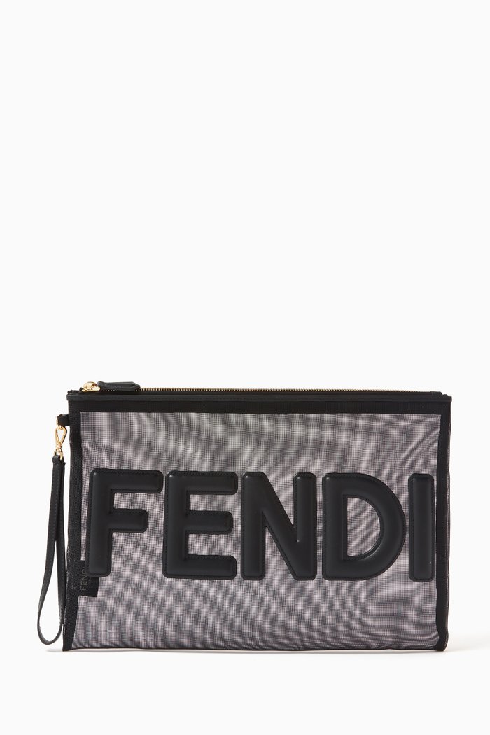 

Fendi Roma Large Flat Pouch in Mesh, Black