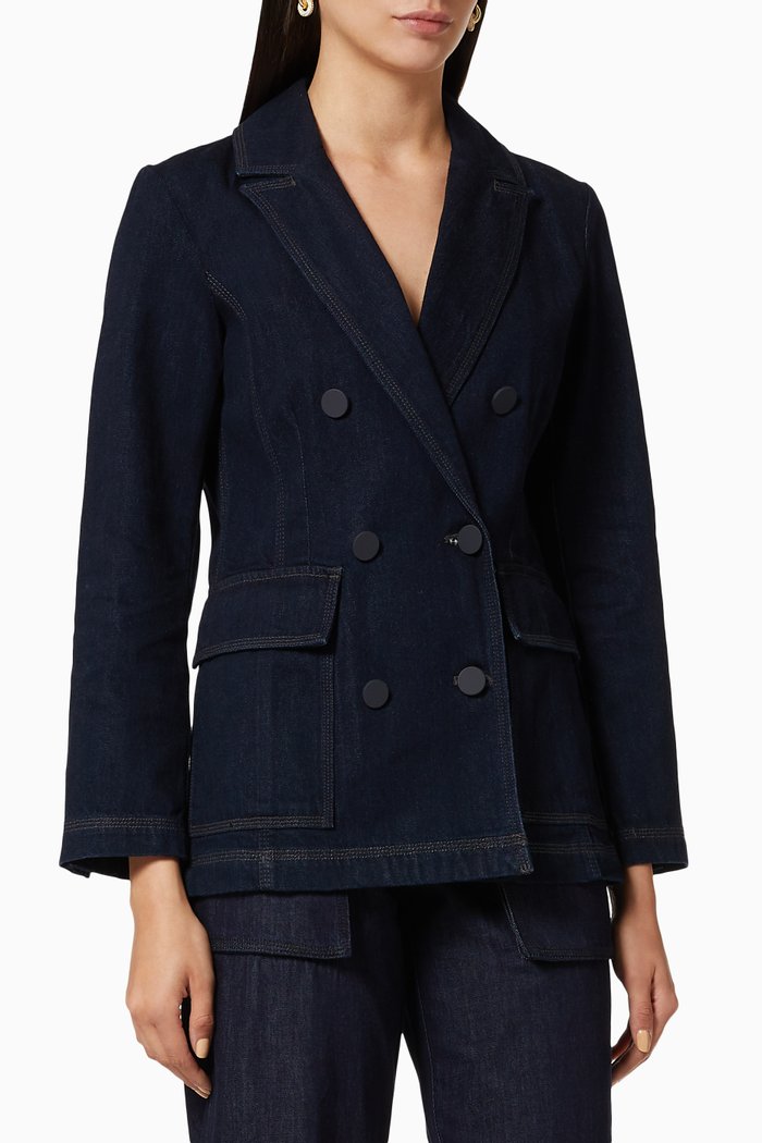 

Double-Breasted Cotton Denim Blazer, Blue