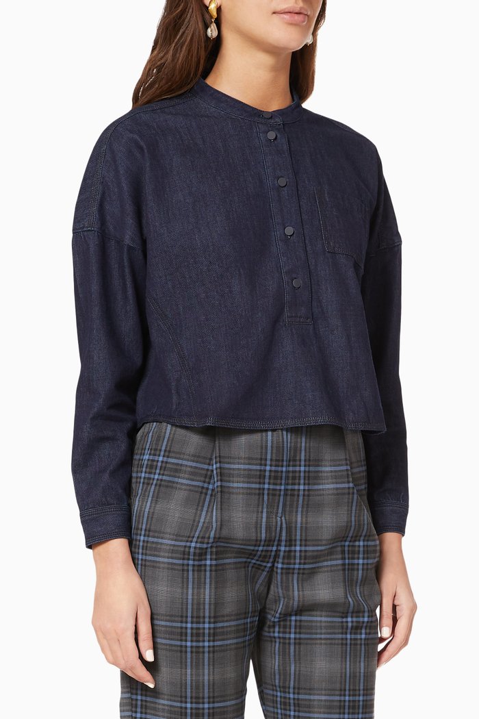 

Bridge Denim Cropped Shirt, Blue