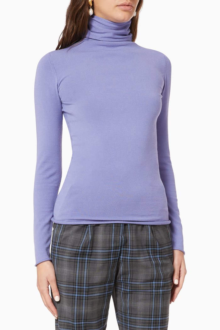

Diedro Stretch Viscose High Neck Jumper, Purple