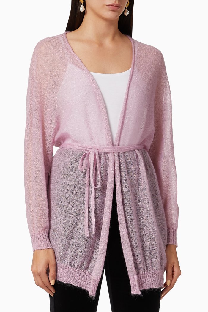 

Crine Lamé Mohair Gauze Cardigan, Pink