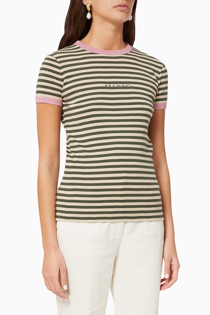 

Damiere Striped Cotton T-shirt, Neutral