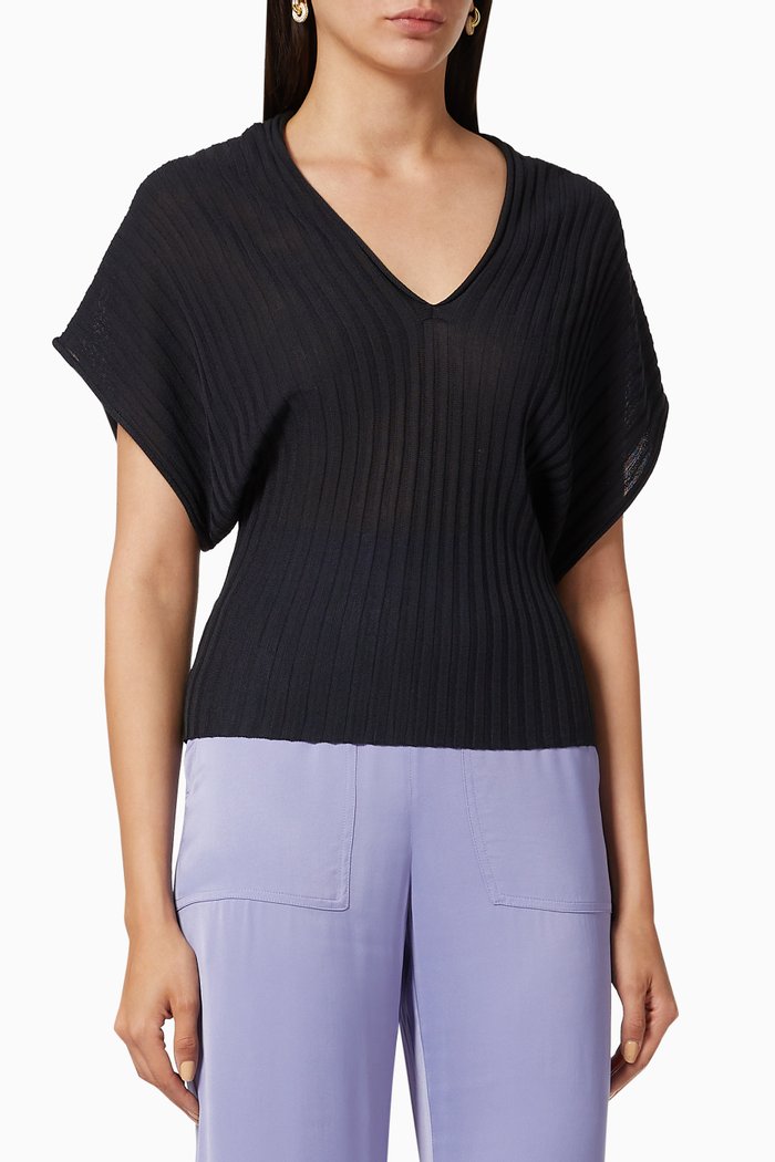 

Kimono Sleeves Viscose Cotton Rib-knit Jumper, Blue