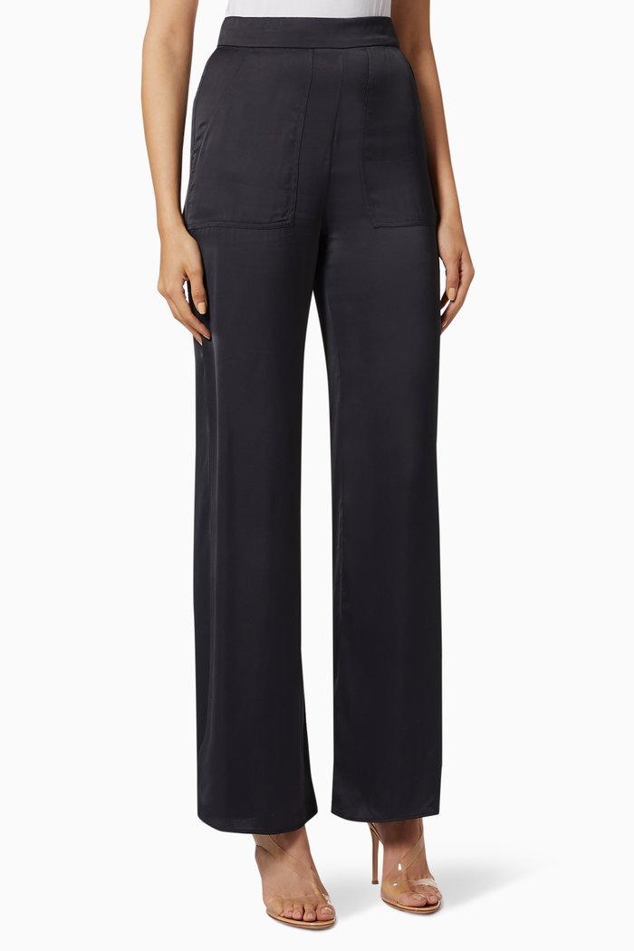Favolosa Viscose Satin Palazzo Pants, Blue