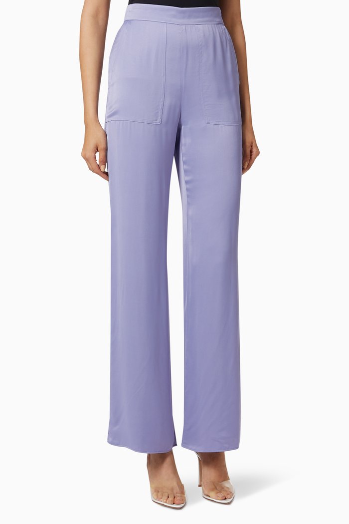 

Favolosa Viscose Satin Palazzo Pants, Blue