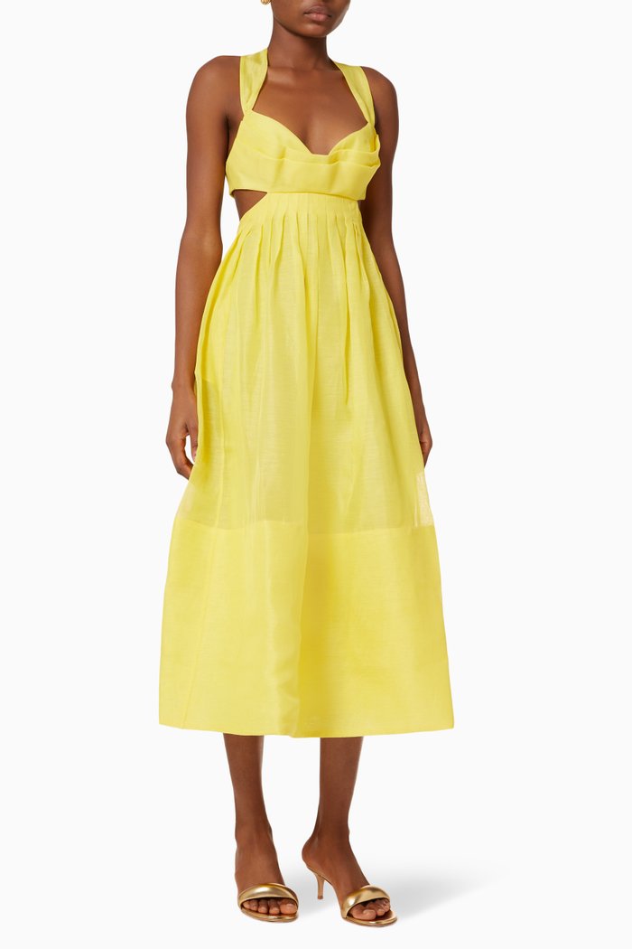 Botanica Bralette Gown in Linen, Yellow