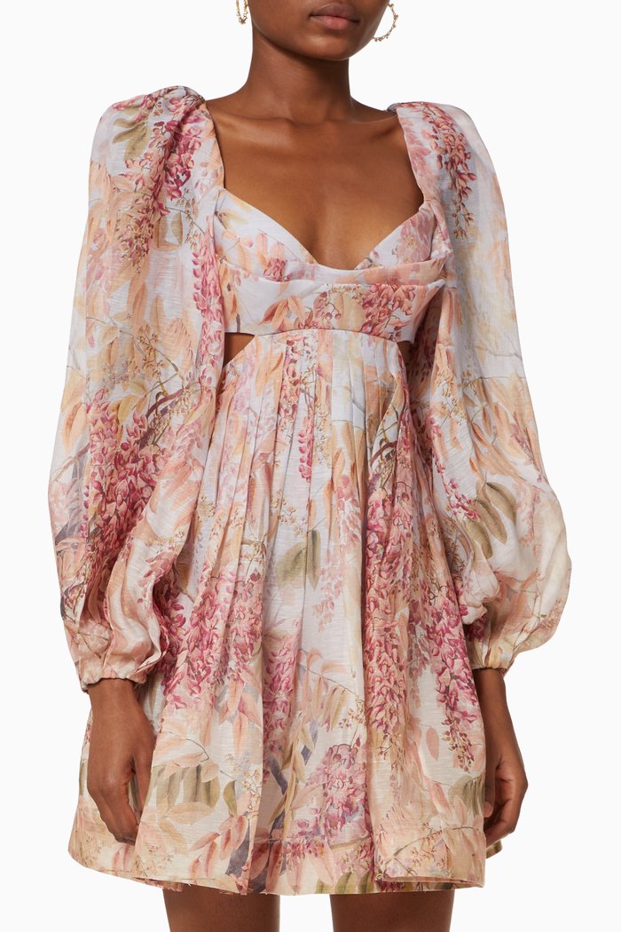 

Botanica Bralette Mini Dress in Linen, Pink