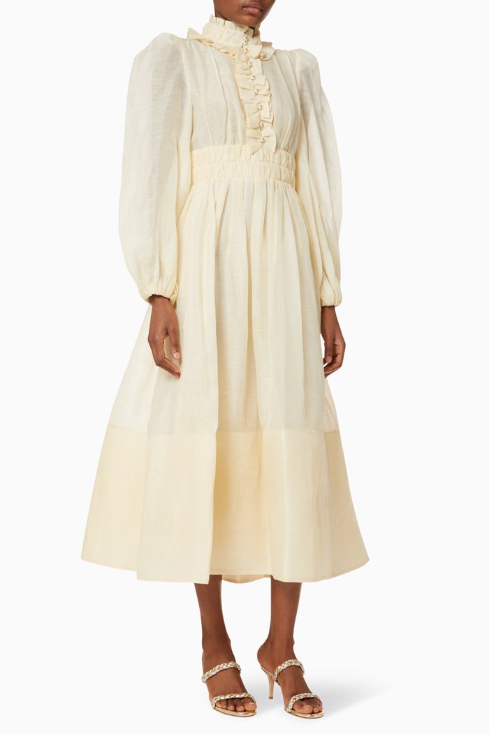 

Botanica Long Sleeve Gown in Linen, Neutral