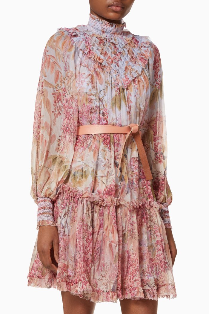

Botanica Smocked Yoke Mini Dress in Silk, Multicolour