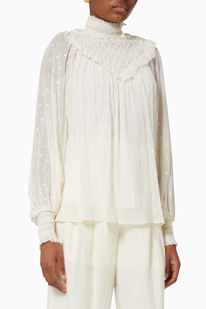 Botanica Smocked Yoke Blouse, White