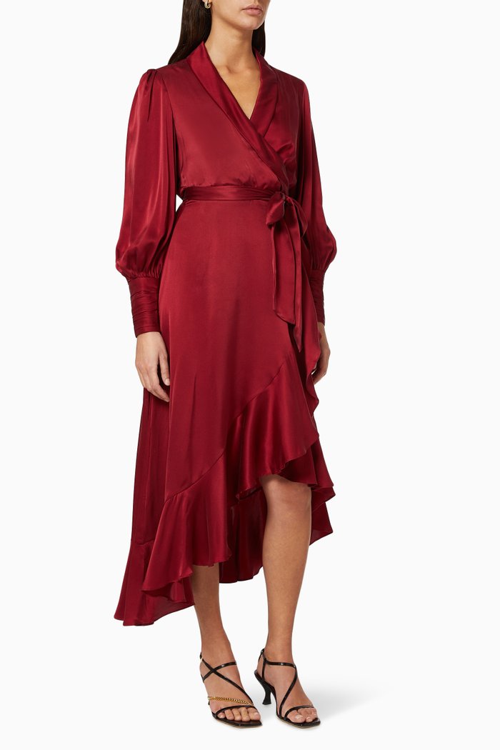 

Silk Wrap Midi Dress, Red